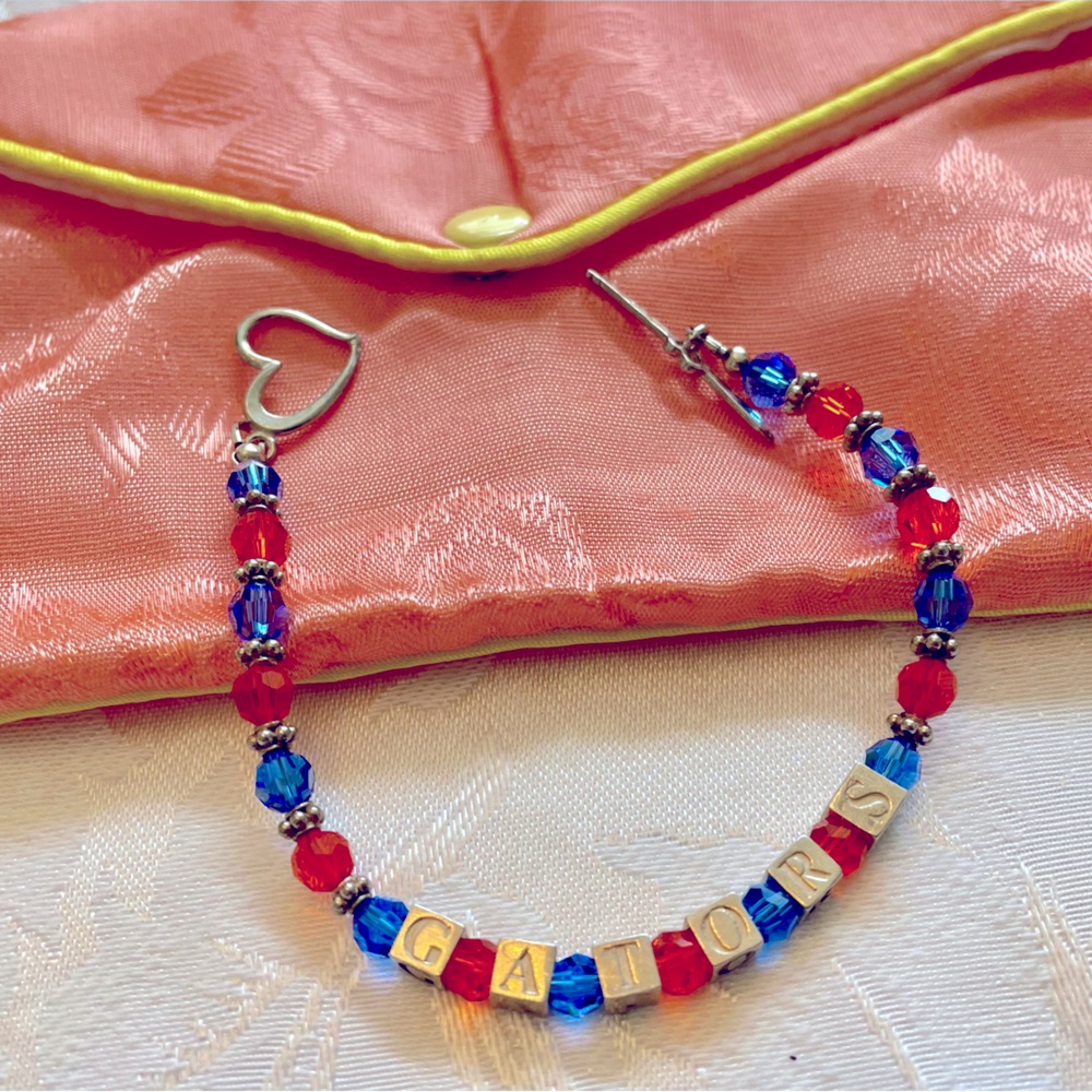 Handcrafted crystal and Sterling Silver GATORS ID 8” Bracelet